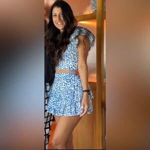 Amanda Uprichard Blue Polka Dot Blouse and skort